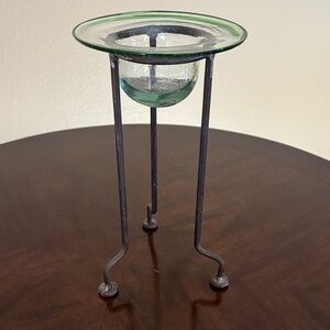 Rustic Green Glass Candle Holder